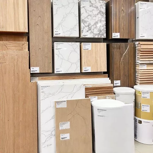 Berbagai jenis material bangunan seperti kayu dan marmer dengan label harga-interior splusa.id Berbagai jenis material bangunan seperti kayu dan marmer dengan label harga-interior splusa.id