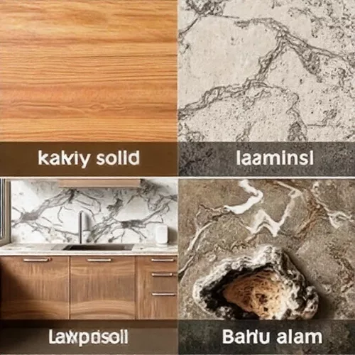 Berbagai material berkualitas untuk kitchen set, termasuk kayu solid, laminasi, dan batu alam-splusa.id Berbagai material berkualitas untuk kitchen set, termasuk kayu solid, laminasi, dan batu alam-splusa.id