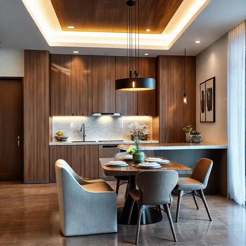 Desain dapur kontemporer dengan lampu hias di Jakarta-interior splusa.id Desain dapur kontemporer dengan lampu hias di Jakarta-interior splusa.id