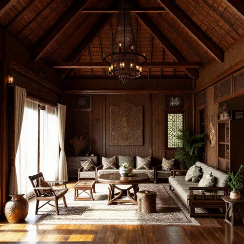 Desain interior ruang tamu tradisional Banjarmasin dengan perabotan kayu dan dekorasi budaya lokal-kontraktor interior kantor splusa.id Desain interior ruang tamu tradisional Banjarmasin dengan perabotan kayu dan dekorasi budaya lokal-kontraktor interior kantor splusa.id