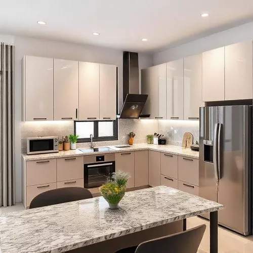 Desain kitchen set modern dengan kabinet minimalis dan countertop granit, menciptakan dapur fungsional dan estetis-splusa.id Desain kitchen set modern dengan kabinet minimalis dan countertop granit, menciptakan dapur fungsional dan estetis-splusa.id