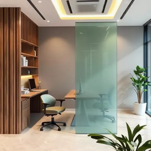 Desain ruang kerja modern dengan partisi kaca yang membagi ruang dengan efisien tanpa mengurangi pencahayaan alami, menciptakan suasana kerja yang nyaman dan produktif-splusa.id Desain ruang kerja modern dengan partisi kaca yang membagi ruang dengan efisien tanpa mengurangi pencahayaan alami, menciptakan suasana kerja yang nyaman dan produktif-splusa.id