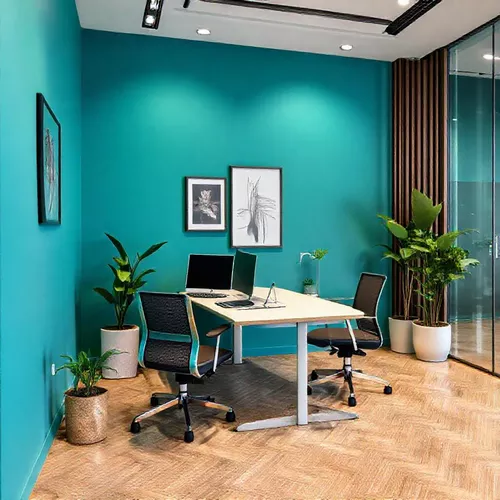 Hasil akhir proyek desain interior kantor yang nyaman dan produktif, dengan penggunaan warna cerah dan elemen alam-splusa.id Hasil akhir proyek desain interior kantor yang nyaman dan produktif, dengan penggunaan warna cerah dan elemen alam-splusa.id