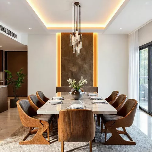 Meja makan dengan elemen dekoratif dari kaca daur ulang di desain interior Jakarta-kontraktor interior kantor splusa.id Meja makan dengan elemen dekoratif dari kaca daur ulang di desain interior Jakarta-kontraktor interior kantor splusa.id