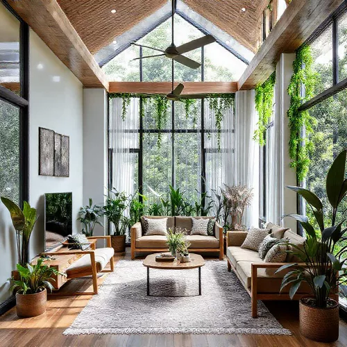 Ruang interior dengan elemen alam, termasuk tanaman indoor dan material kayu, mencerminkan tren desain terkini-splusa.id Ruang interior dengan elemen alam, termasuk tanaman indoor dan material kayu, mencerminkan tren desain terkini-splusa.id