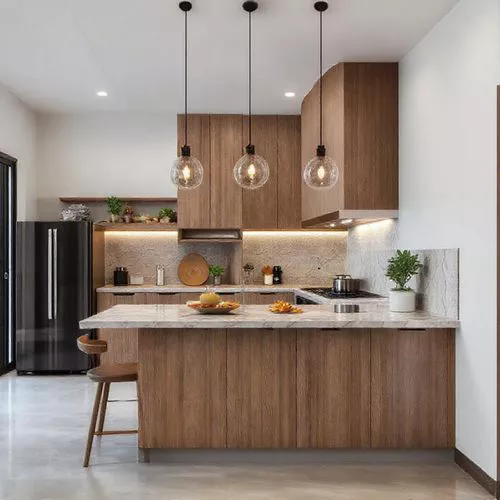 Dapur fungsional dengan desain modern dan pencahayaan baik, mencerminkan jasa desain rumah yang fokus pada efisiensi-interior splusa.id Dapur fungsional dengan desain modern dan pencahayaan baik, mencerminkan jasa desain rumah yang fokus pada efisiensi-interior splusa.id