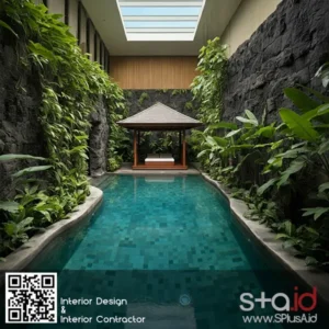 Desain interior Kolam Renang Tropis dengan Aksen Alam tropis-desain interior SPlusA.id