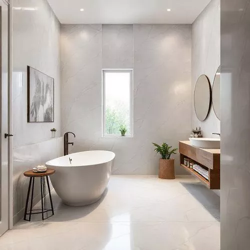 Desain kamar mandi kontemporer, renovasi kamar mandi, kontraktor bangunan, bathtub freestanding, dinding aksen kayu-interior splusa.id Desain kamar mandi kontemporer, renovasi kamar mandi, kontraktor bangunan, bathtub freestanding, dinding aksen kayu-interior splusa.id