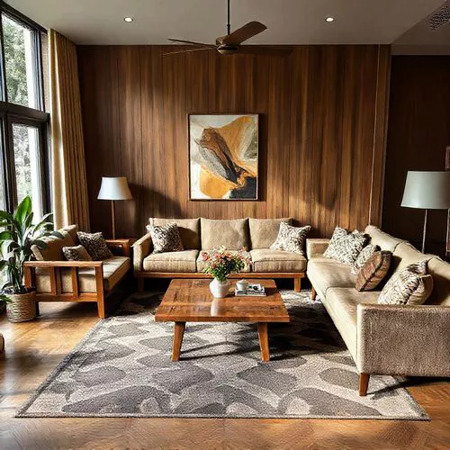Desain ruang tamu Skandinavia, kontraktor bangunan terdekat, sofa abu-abu, meja kopi kayu, karpet geometris-interior splusa.id Desain ruang tamu Skandinavia, kontraktor bangunan terdekat, sofa abu-abu, meja kopi kayu, karpet geometris-interior splusa.id