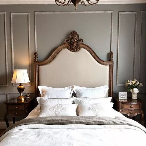 Kamar tidur klasik yang nyaman dengan tempat tidur berukiran, linen berkualitas, dan lampu meja elegan-interior splusa.id Kamar tidur klasik yang nyaman dengan tempat tidur berukiran, linen berkualitas, dan lampu meja elegan-interior splusa.id