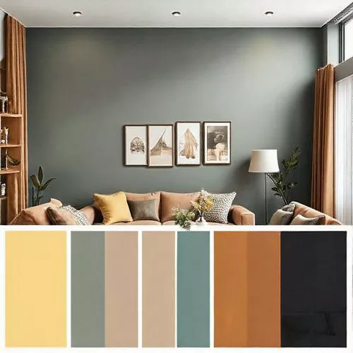 Palet warna untuk ruang keluarga dengan coklat muda, kuning muda, dan krem, menciptakan suasana hangat dan akrab-interior splusa.id Palet warna untuk ruang keluarga dengan coklat muda, kuning muda, dan krem, menciptakan suasana hangat dan akrab-interior splusa.id