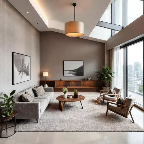 Kamar tidur minimalis modern di Jakarta dengan tempat tidur platform rendah dan pencahayaan lembut-interior splusa.id Ruang tamu minimalis modern di Jakarta dengan sofa ramping, meja kopi geometris, dan tanaman hias indoor-interior splusa.id