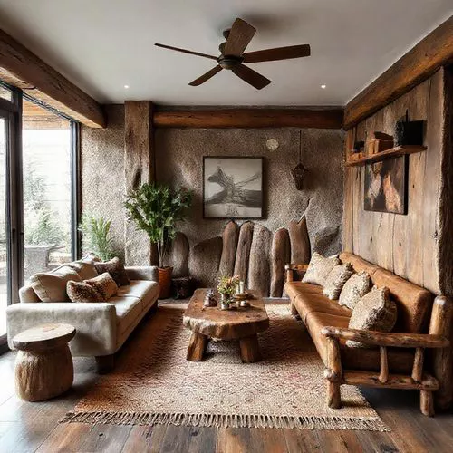 Ruang tamu, sofa, meja kopi kayu, permadani anyaman, perapian batu, desain interior rustic Jakarta-interior splusa.id Ruang tamu, sofa, meja kopi kayu, permadani anyaman, perapian batu, desain interior rustic Jakarta-interior splusa.id