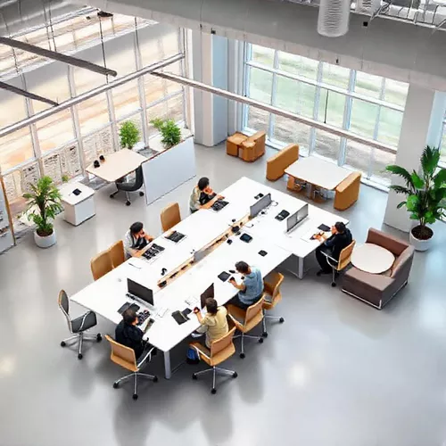 Tata letak ruang kerja kolaboratif yang mendukung interaksi dan komunikasi antar karyawan-interior splusa.id Tata letak ruang kerja kolaboratif yang mendukung interaksi dan komunikasi antar karyawan-interior splusa.id