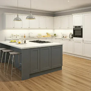 Dapur dengan kitchen set L dan island-interior splusa.id