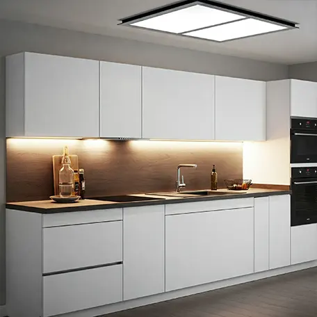 Dapur dengan lampu LED panel dan lampu LED strip di bawah lemari-interior splusa.id Dapur dengan lampu LED panel dan lampu LED strip di bawah lemari-interior splusa.id