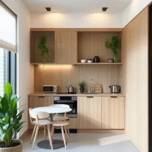 Dapur mungil japandi yang tenang di Jakarta-kontraktor interior splusa.id