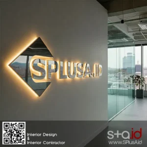 Logo perusahaan pada dinding kantor-jasa desain interior jakarta SPlusA.id