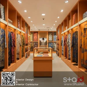 Ruang toko batik yang terorganisir dengan baik-interior design SPlusA.id