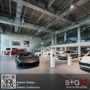 Showroom mobil dengan ruang yang cukup untuk berjalan-jasa desain interior jakarta SPlusA.id