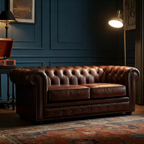 Sofa vintage bergaya Chesterfield dengan kain pelapis kulit berwarna coklat tua-interior design jakarta SPlusA.id Sofa vintage bergaya Chesterfield dengan kain pelapis kulit berwarna coklat tua-interior design jakarta SPlusA.id