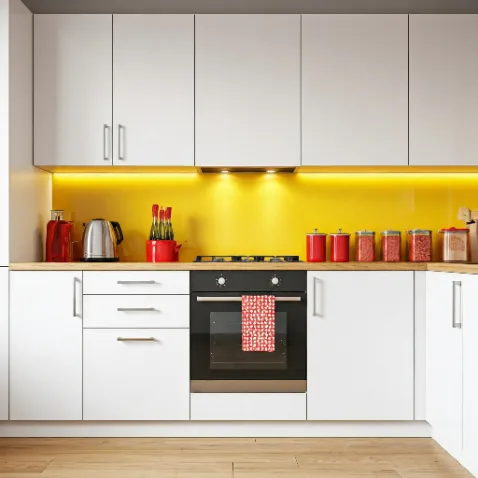 Dapur dengan palet warna cerah-kontraktor interior Jakarta splusa.id Dapur dengan palet warna cerah-kontraktor interior Jakarta splusa.id