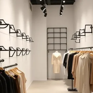 Desain Interior Toko Baju Minimalis dengan Rak Dinding Geometris-kontraktor interior Jakarta splusa.id