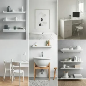 Inspirasi rak dinding minimalis di berbagai ruangan (ruang tamu, kamar tidur, dapur, kamar mandi, ruang kerja) -kontraktor interior jakarta splusa.id