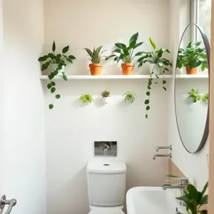 Kamar mandi kecil dengan tanaman hias indoor-interior splusa.id