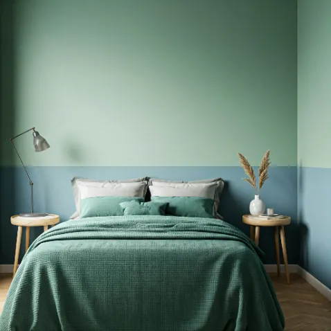 Kamar tidur dengan palet warna analogous hijau dan biru-kontraktor interior Jakarta splusa.id Kamar tidur dengan palet warna analogous hijau dan biru-kontraktor interior Jakarta splusa.id