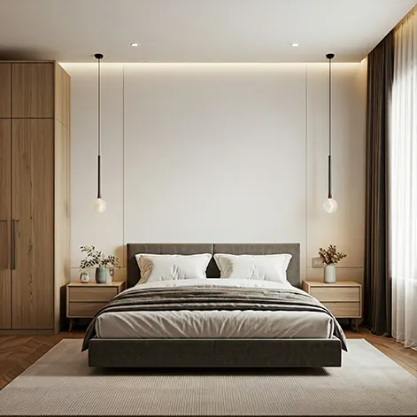 Kamar tidur type 36 untuk pasangan dengan tempat tidur queen size dan lemari pakaian dua pintu-interior splusa.id Kamar tidur type 36 untuk pasangan dengan tempat tidur queen size dan lemari pakaian dua pintu-interior splusa.id