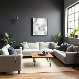 Ruang keluarga desain interior industrial modern warna netral-kontraktor interior Jakarta splusa.id