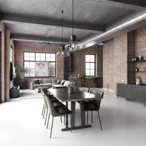 Ruang keluarga industrial menyatu ruang makan-Kontraktor Interior SPlusA.id