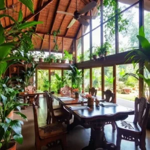 Ruang makan di Banjarmasin dengan gaya tropis-Kontraktor Interior SPlusA.id