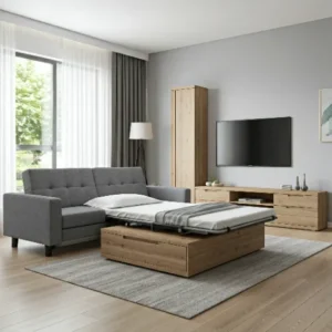 Sofa bed multifungsi di ruang tamu-kontraktor interior Jakarta splusa.id