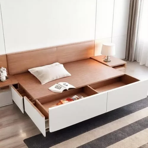 Tempat tidur dengan laci dan meja samping terintegrasi-kontraktor interior splusa.id Tempat tidur dengan laci dan meja samping terintegrasi-kontraktor interior splusa.id