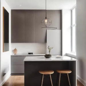 Cermin dan lampu gantung untuk dekorasi dapur mungil minimalis-kontraktor interior splusa.id