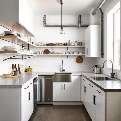 Dapur Mungil Minimalis Serba Putih dengan Sentuhan Industria-kontraktor interior splusa.id Dapur Mungil Minimalis Serba Putih dengan Sentuhan Industria-kontraktor interior splusa.id