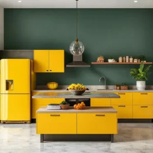 Dapur Mungil Minimalis dengan Aksen Warna Abu-abu dan Kuning-kontraktor interior splusa.id