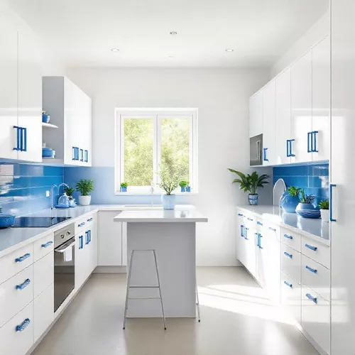 Dapur Mungil Minimalis dengan Aksen Warna Biru dan Putih-kontraktor interior splusa.id Dapur Mungil Minimalis dengan Aksen Warna Biru dan Putih-kontraktor interior splusa.id
