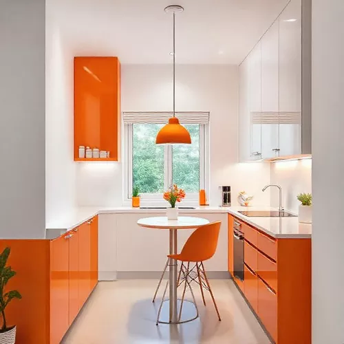 Dapur Mungil Minimalis dengan Aksen Warna Oranye dan Putih-kontraktor interior splusa.id Dapur Mungil Minimalis dengan Aksen Warna Oranye dan Putih-kontraktor interior splusa.id