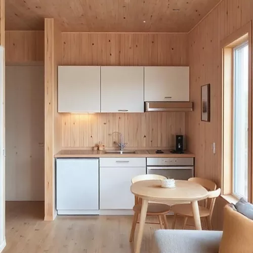 Dapur Mungil Minimalis dengan Dinding Kayu-kontraktor interior splusa.id Dapur Mungil Minimalis dengan Dinding Kayu-kontraktor interior splusa.id