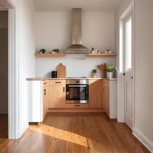 Dapur Mungil Minimalis dengan Lantai Kayu-kontraktor interior splusa.id Dapur Mungil Minimalis dengan Lantai Kayu-kontraktor interior splusa.id