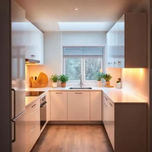 dapur mungil minimalis dengan Pencahayaan Hangat-kontraktor interior splusa.id