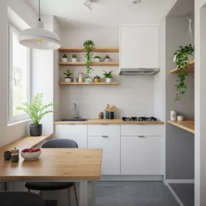 Dapur Mungil Minimalis dengan Tanaman Hias-kontraktor interior splusa.id