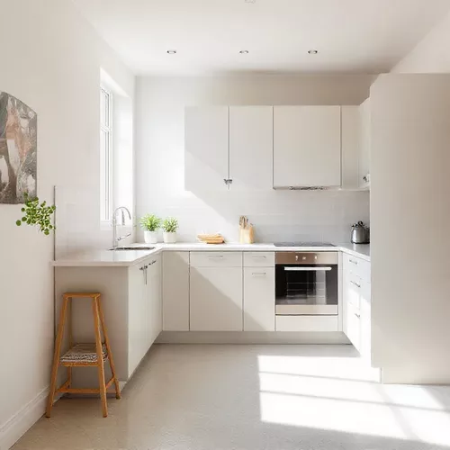 Dapur Mungil Minimalis dengan Warna Pastel-kontraktor interior splusa.id Dapur Mungil Minimalis dengan Warna Pastel-kontraktor interior splusa.id