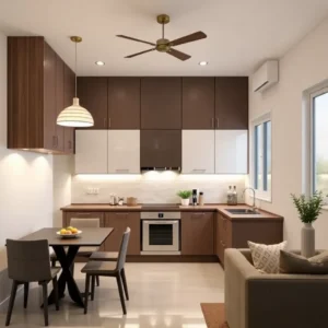 Dapur mungil dengan lampu downlight-kontraktor interior splusa.id