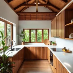 Dapur mungil dengan lantai bambu-kontraktor interior splusa.id