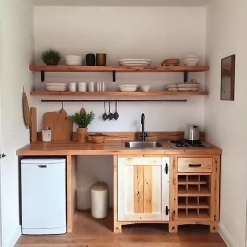 Dapur mungil minimalis ala rustic dengan kitchen set DIY dari kayu pallet-kontraktor interior splusa.id Dapur mungil minimalis ala rustic dengan kitchen set DIY dari kayu pallet-kontraktor interior splusa.id