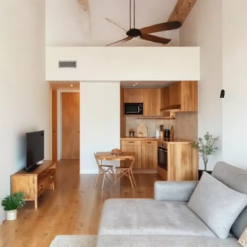 Dapur mungil minimalis ala rustic di apartemen studio-kontraktor interior splusa.id Dapur mungil minimalis ala rustic di apartemen studio-kontraktor interior splusa.id